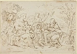 Holy Family with St. Elizabeth, St. John the Baptist, and Two Angels in a Landscape