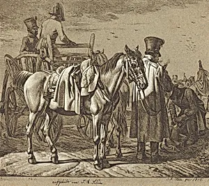 Horse with Soldiers Smoking Pipe/Military Scene