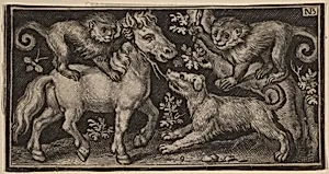 Horse with Two Monkeys and a Dog by Nicolaes de Bruyn