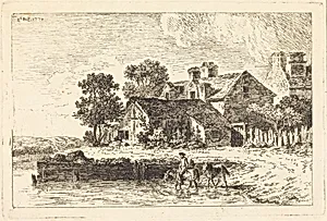 Horses Being Led to Water on a Winding Riverbank