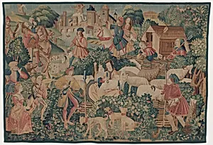 Hunting and Pastoral Scenes, with a shepherdess shearing