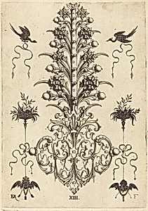 Hyacinth-Shaped Brooch with Birds at Top and Devil's- and Angel's-Head at Bottom