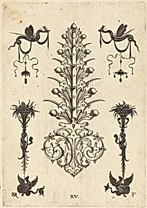 Hyacinth-Shaped Brooch with Winged Snakes at Top and Winged Animals at Bottom