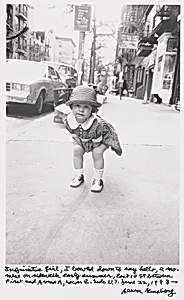 Inquisitive girl, I bowed down to say hello, a moment on sidewalk early summer, East 10 St between First and Avenue A, Lower E. Side N.Y. June 22, 1993 -