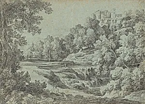 Italian Landscape with Fortifications and a Waterfall