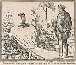 J'aimerais autant voir un ouragan se promener dans mon jardin qu'une de ces satanées crinolines! by Honoré Daumier