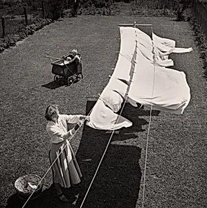 Joan Miller and Kids at Clothes Line, Chicago, Illinois