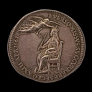 King Charles II Enthroned, being Crowned by Peace [reverse]