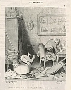 La mère dans le feu de la composition, l'enfant est dans l'eau de la baignoire! by Honoré Daumier