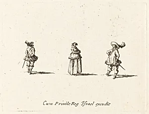 Lady with Arms Folded, and Two Gentlemen by Jacques Callot