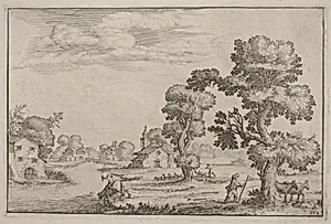 Lakeside Village with Herdsmen
