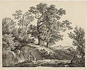 Landscape with a Waterfall and a Resting Family