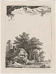 Landscape with Cottage on the Water / Two Men at the Ford