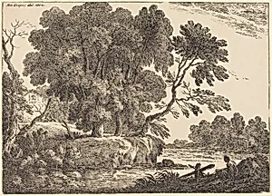 Landscape with Group of Trees Surrounded by Water