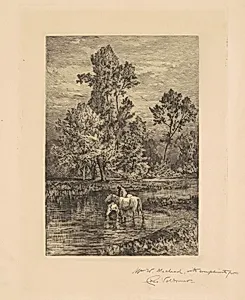 Landscape with Horses Drinking