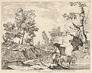 Landscape with Shepherdess and Herd at a Watering Hole
