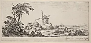 Landscape with Windmill by Stefano Della Bella