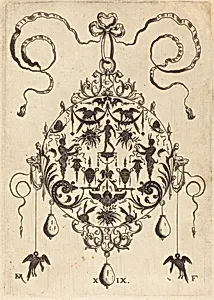 Large Pendant, In Circular Form, Nude Man Flanked by Two Herms