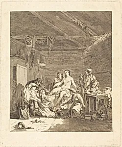 Le lever de la mariée russe (Custom of the Russians after the Marriage Ceremony and before the Wedding Feast) by Augustin de Saint-Aubin after Jean-Baptiste Le Prince