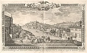 Lidue Castelli di Verona, S. Pietro Felice, Veduti dal Ponte Nuovo by Dionigi Valesio after Tiberio Majeroni