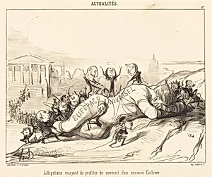 Lilliputiens essayant de profiter du sommeil... by Honoré Daumier