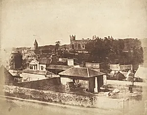Linlithgow, from the railway station, with the Town Hall, St. Michael's Church, and Palace