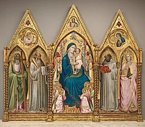 Madonna and Child with Saints Andrew, Benedict, Bernard, and Catherine of Alexandria with Angels [entire triptych]