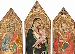 Madonna and Child with the Blessing Christ, and Saints Peter, James Major, Anthony Abbott, and a Deacon Saint [entire triptych]