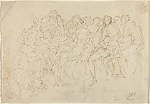 Magdalene Washing the Feet of Christ with Eight Disciples Looking On [recto]