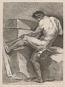 Man Pulling a Rope, His Foot Braced