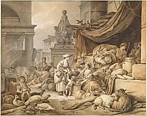 Market Scene with a Fantastic Sculpture
