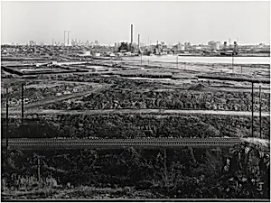 Meadowland, 821108-14 Amtrak Hudson Generating Station Jersey City and Manhattan Skyline from Snake Hill (Laurel Hill)