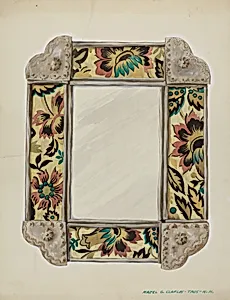 Mirror, Framed with Wall Paper Panels, Bordered in Tin