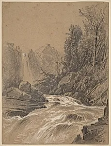 Mountain Landscape, Stream and Waterfall