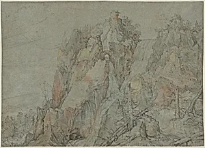 Mountainous Landscape with Castles and Waterfalls