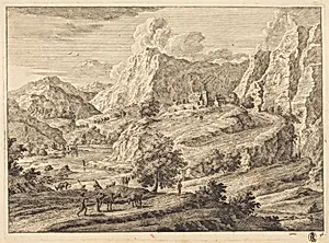 Mountainous Landscape with Figures and a Monastary