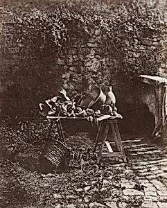 Nature Morte: chaudron, cruche et legumes, sur une table a tretaux (Still Life: Pot, Pitcher and Vegetables on a Sawhorse Table)