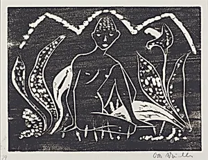 Nude Figure of a Boy in a Landscape (Knabe zwischen Blattpflanzen)