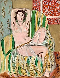 Odalisque Seated with Arms Raised, Green Striped Chair
