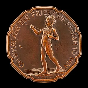 "Oh, what are the prizes we perish to win,To the first little 'shiner' we caught with a pin?" [obverse]