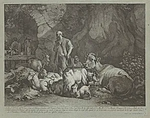 Old, Bald-headed Shepherd, Seated Shepherd Boy and Flock