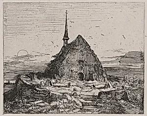 Old Church and Cemetery with Setting Sun