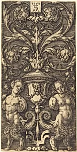 Ornament with Vase and Two Female Figures by Heinrich Aldegrever