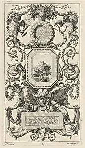 Ornamental Panel Surmounted by a Basket of Flowers with Cupid and Hymen