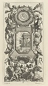 Ornamental Panel Surmounted by a Bust of a Woman and Two Putti with Flaming Trumpets