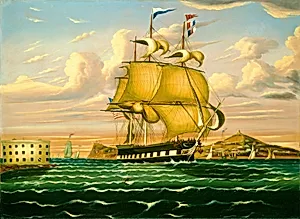 Packet Ship Passing Castle Williams, New York Harbor