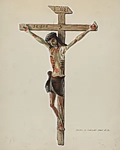 Painted Wooden Crucifix