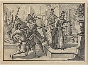 Pantaloon and the Doctor Fighting with Columbine and Brigatella in the Garden