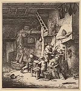 Peasant Family in an Interior with the Mother Feeding a Child by Adriaen van Ostade
