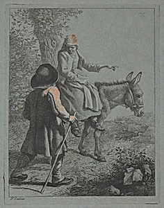 Peasant Woman Seated on a Donkey and a Peasant Man by Francesco Londonio